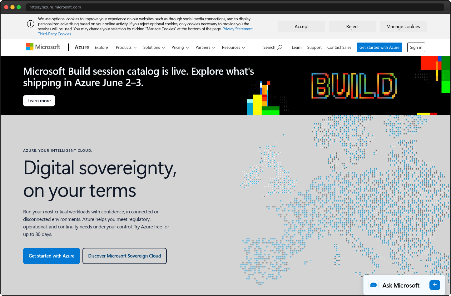 Screenshot of azure.microsoft.com