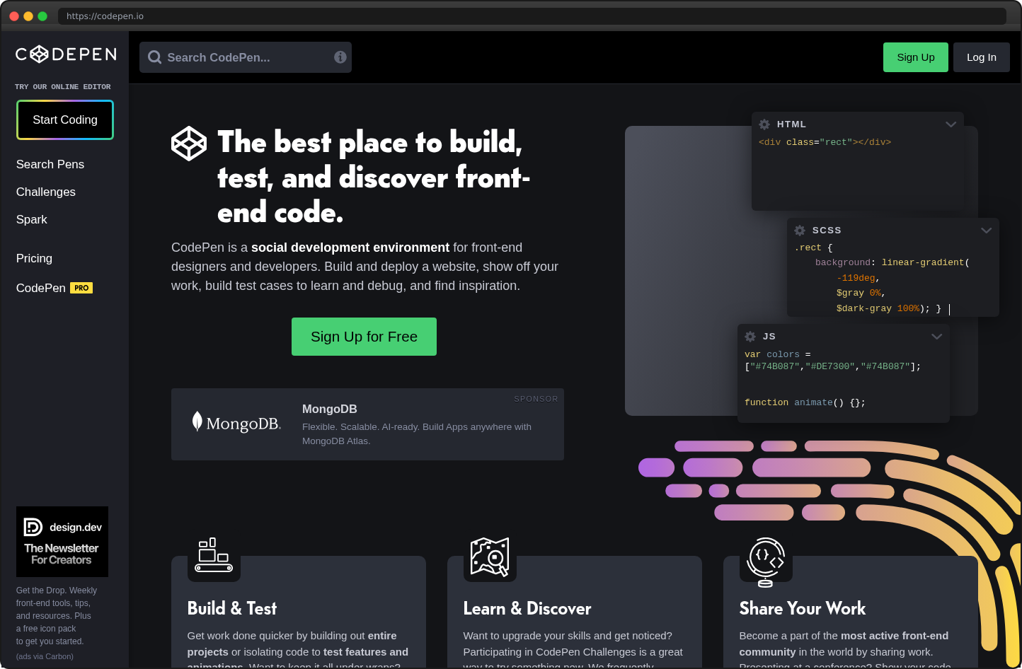 Screenshot of codepen.io