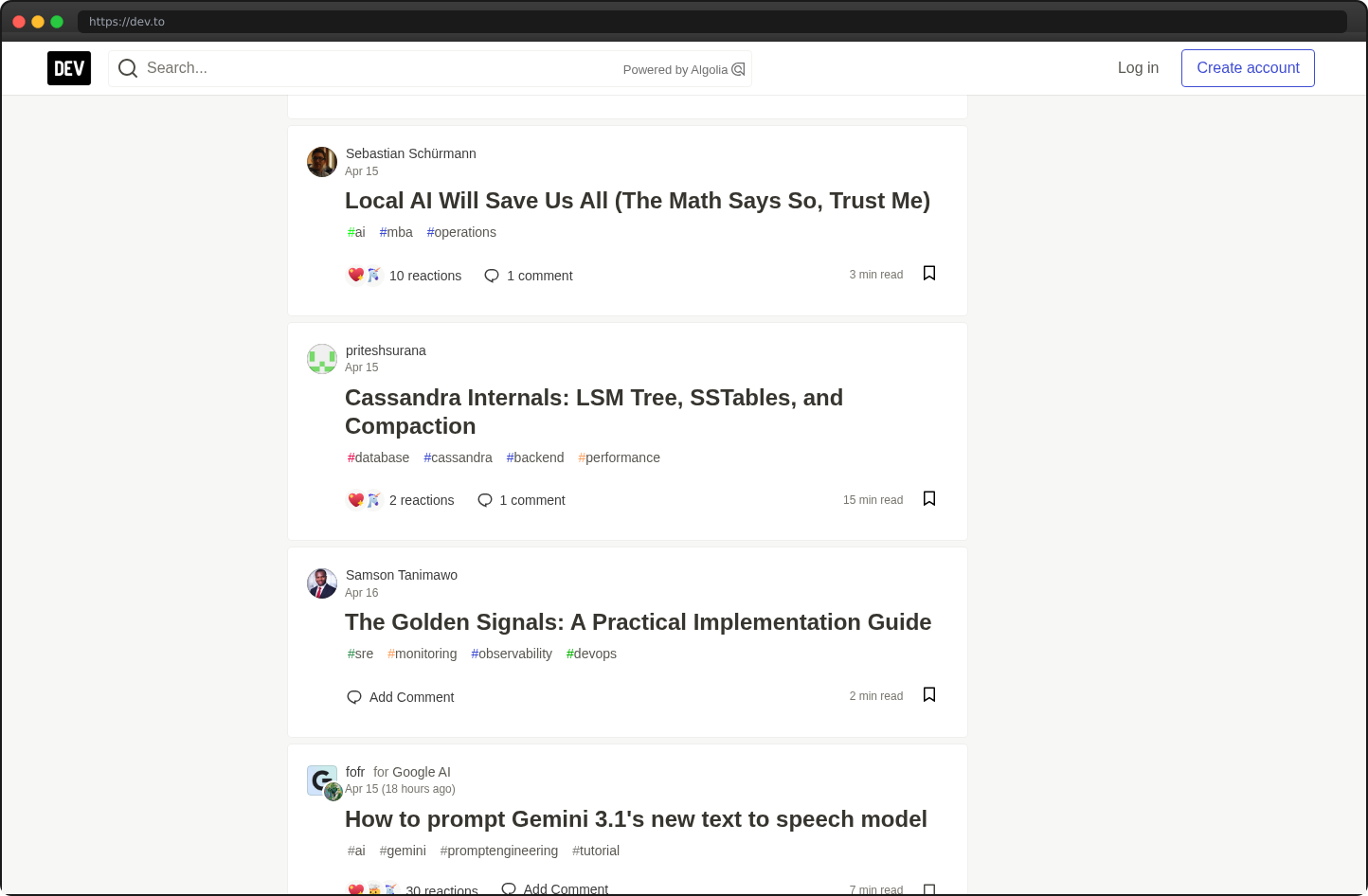 Screenshot of dev.to