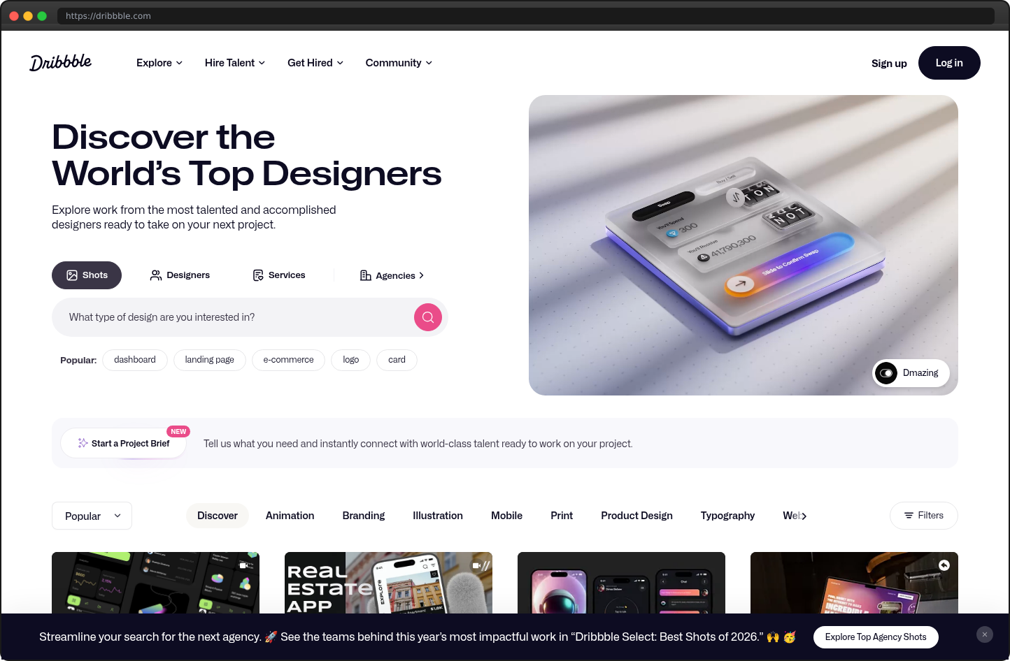 Screenshot of dribbble.com