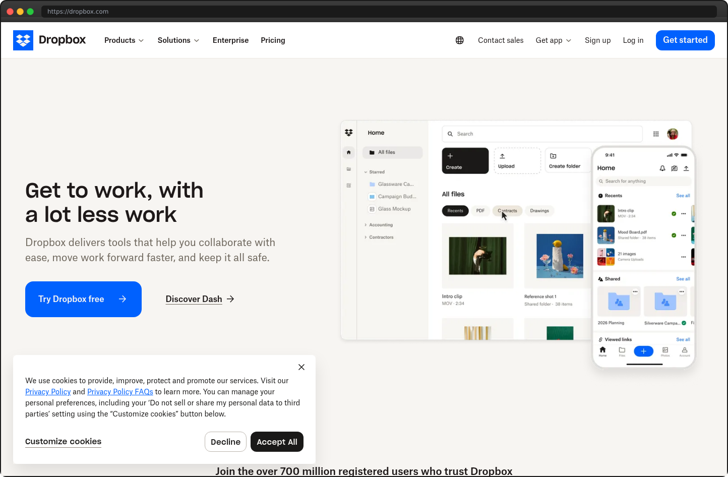 Screenshot of dropbox.com