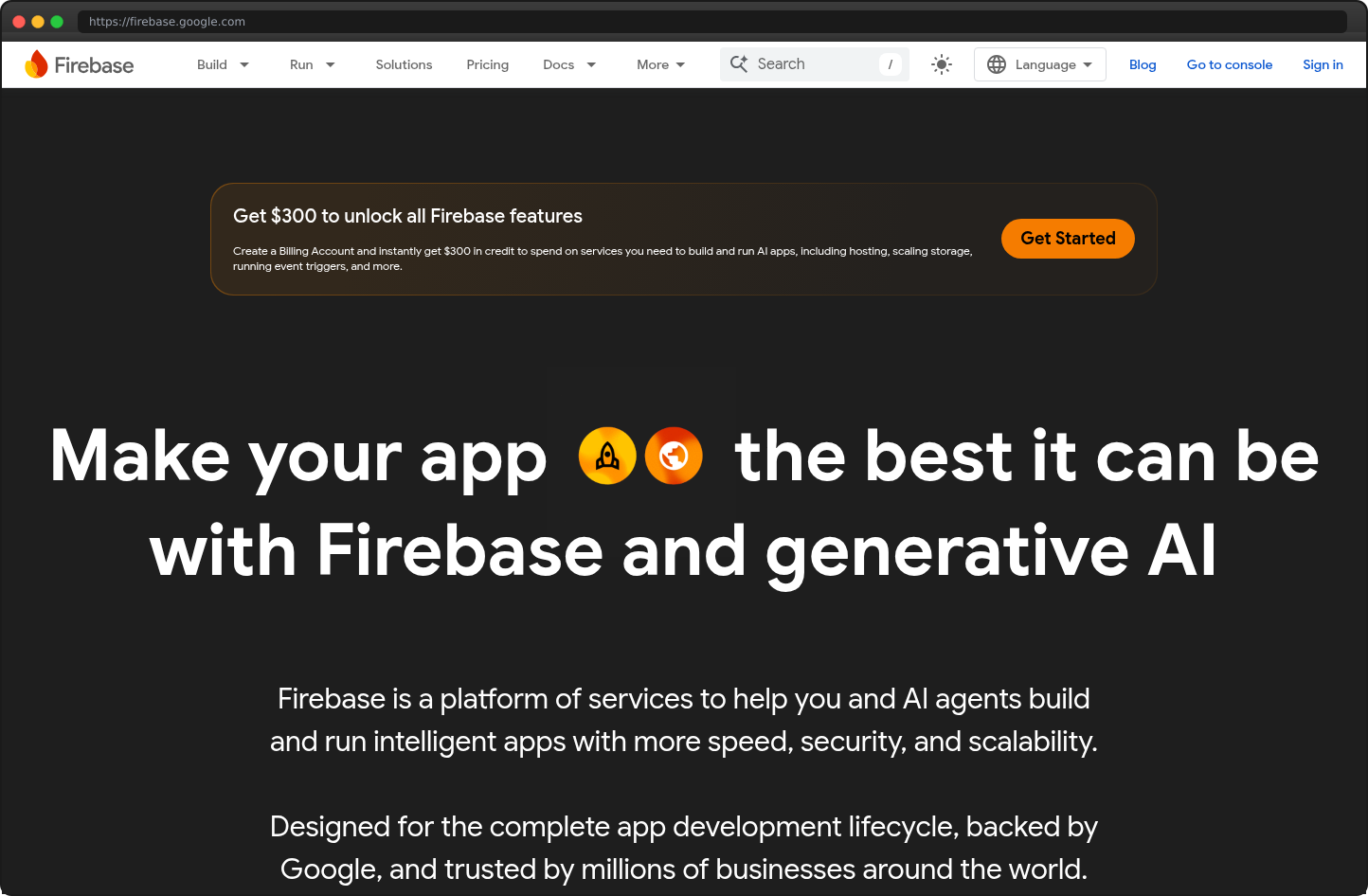 Screenshot of firebase.google.com