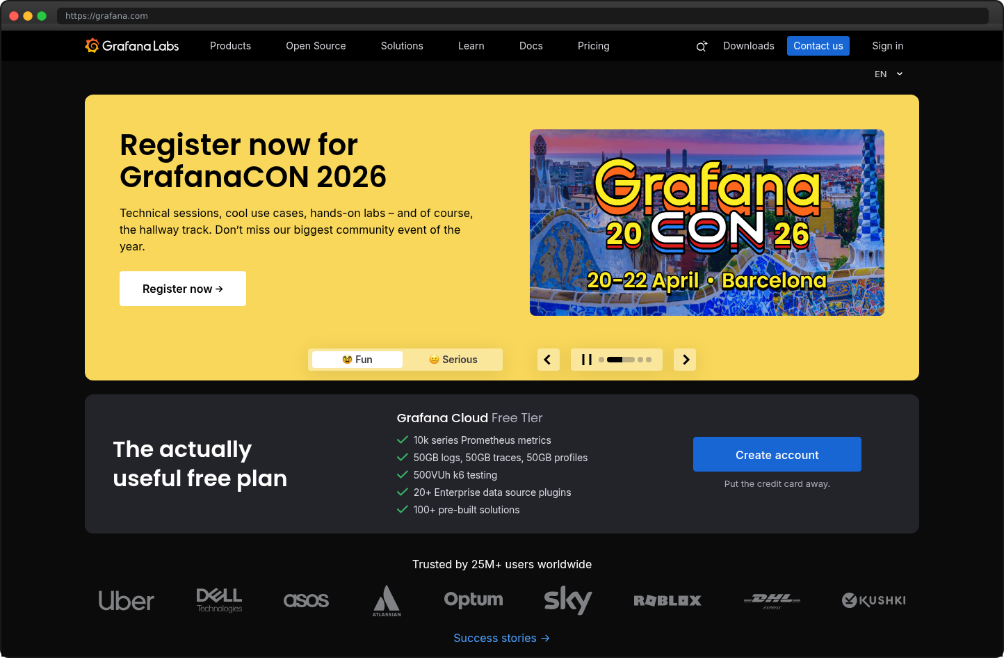 Screenshot of grafana.com