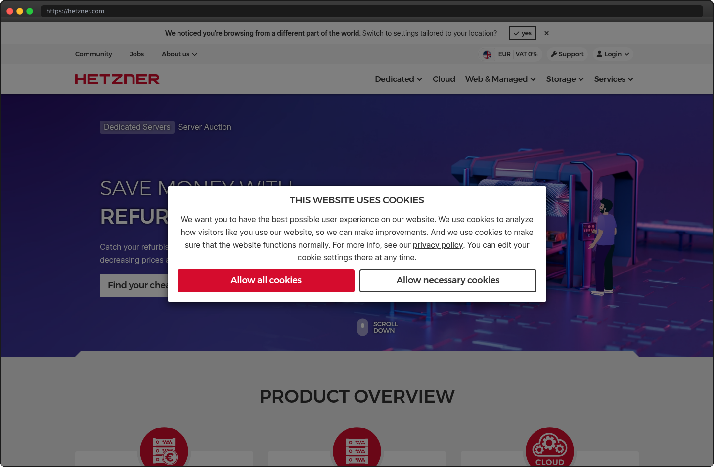 Screenshot of hetzner.com