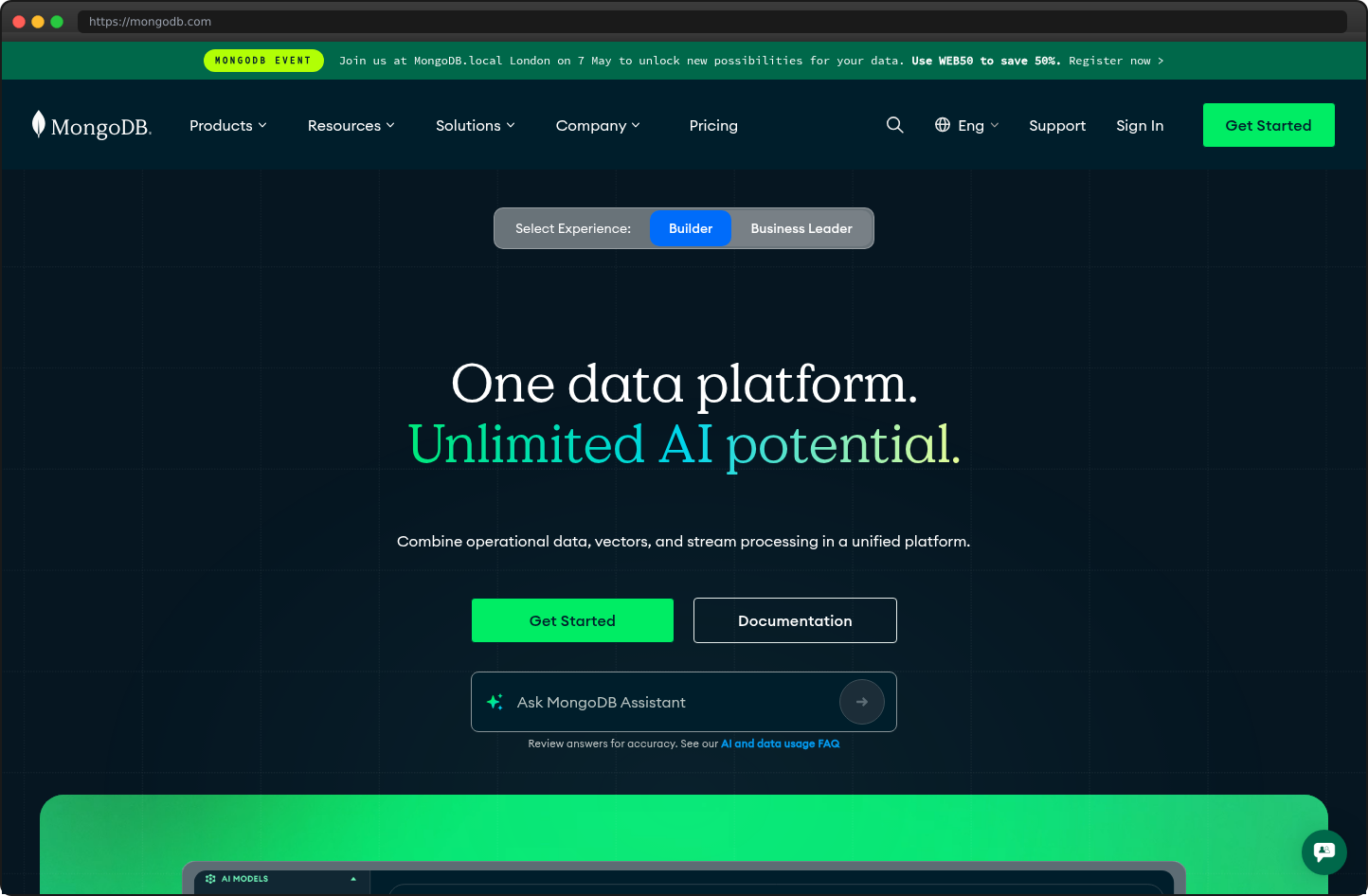 Screenshot of mongodb.com