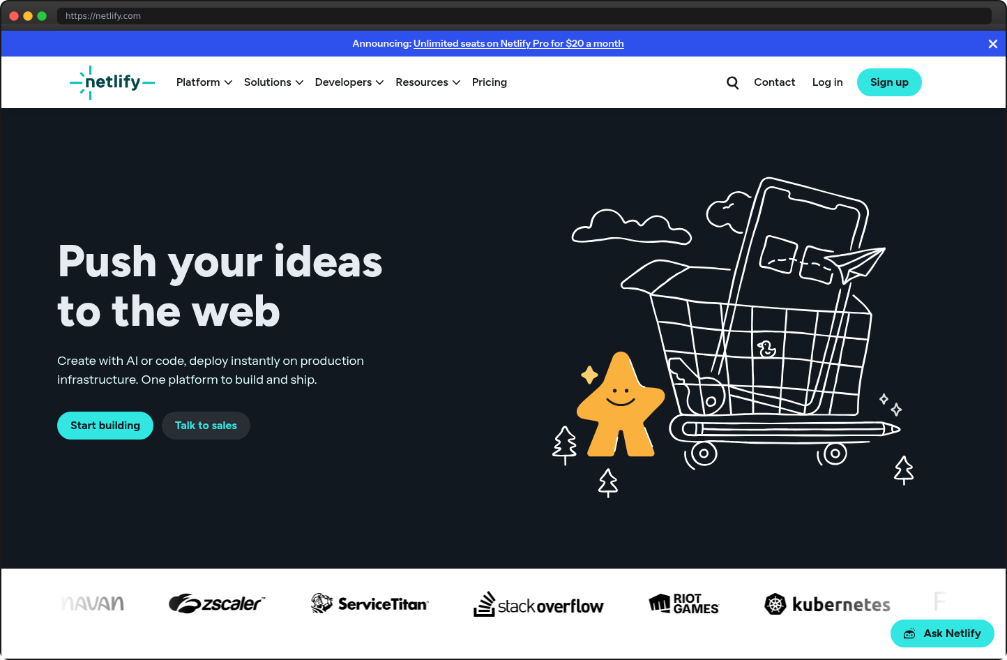 Screenshot of netlify.com