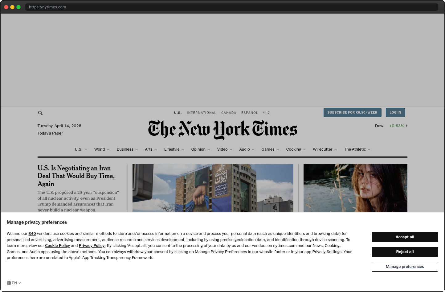 Screenshot of nytimes.com