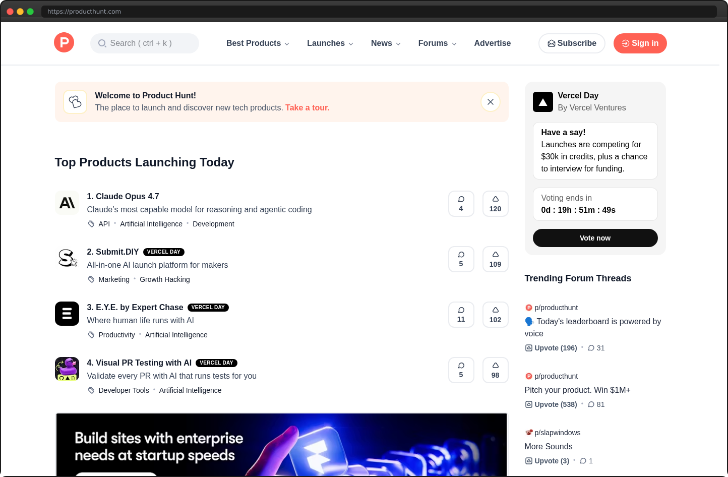 Screenshot of producthunt.com