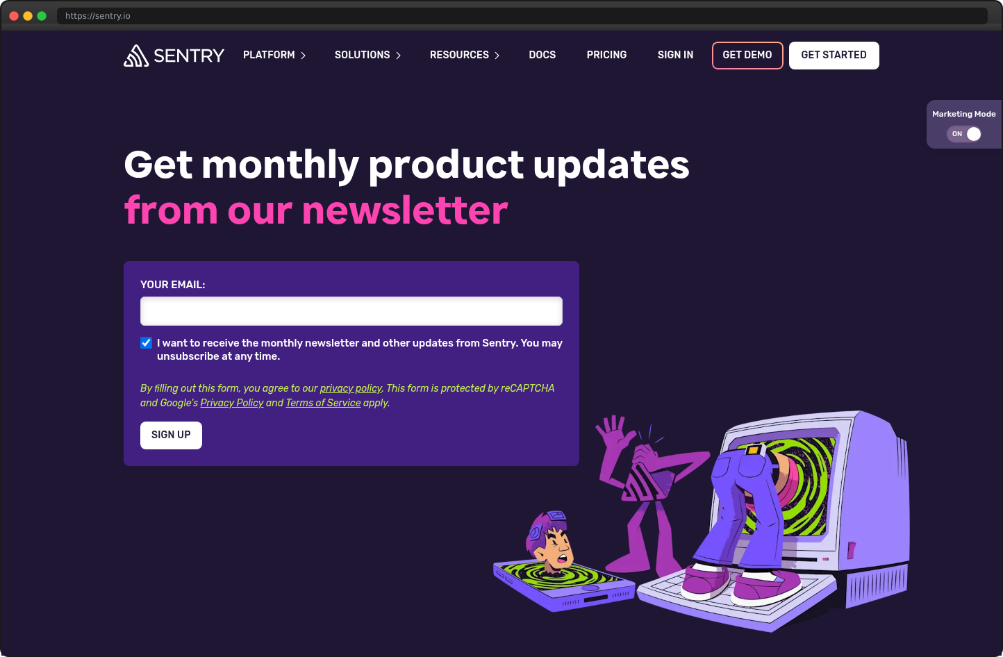 Screenshot of sentry.io