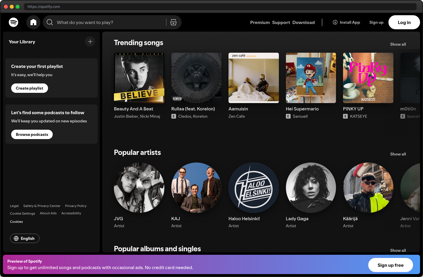 Screenshot of spotify.com