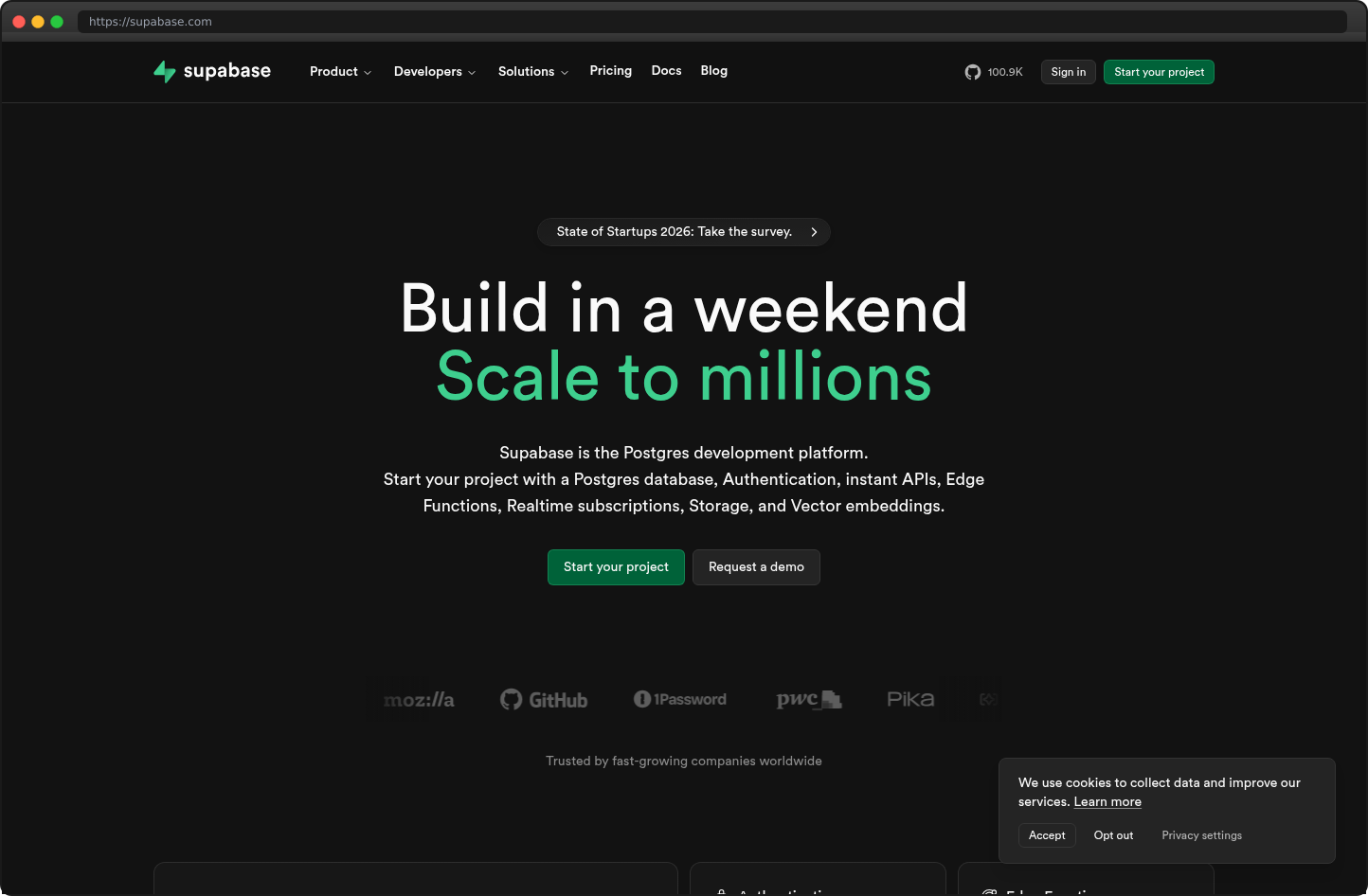 Screenshot of supabase.com