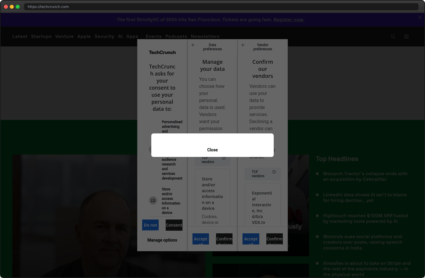 Screenshot of techcrunch.com