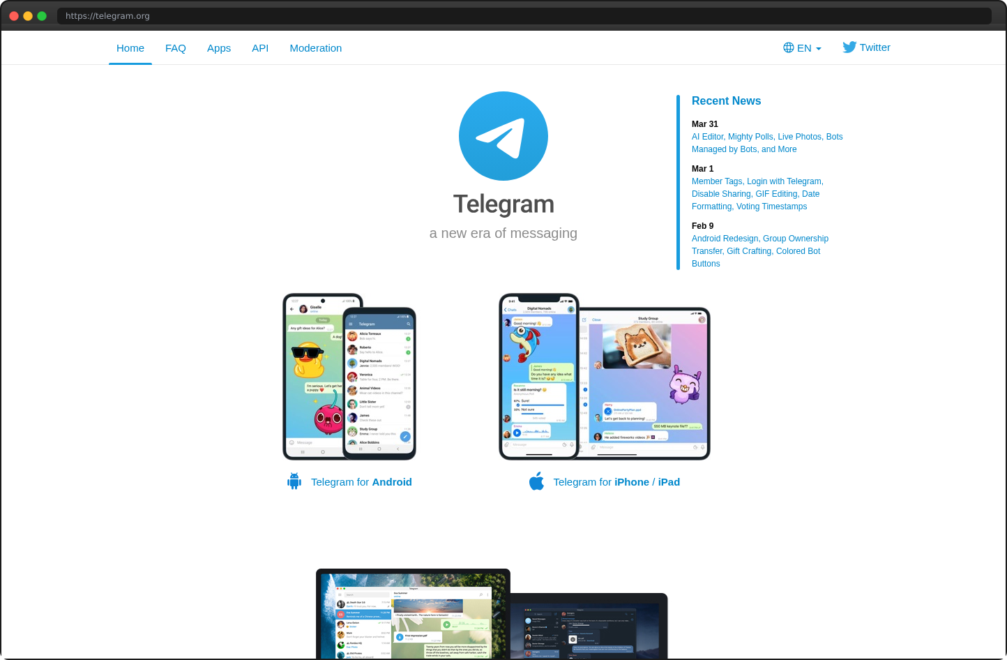 Screenshot of telegram.org