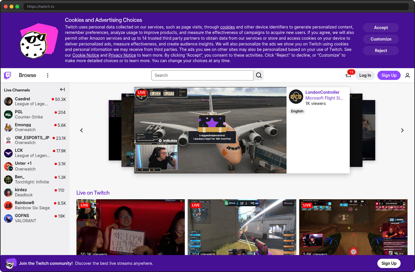 Screenshot of twitch.tv