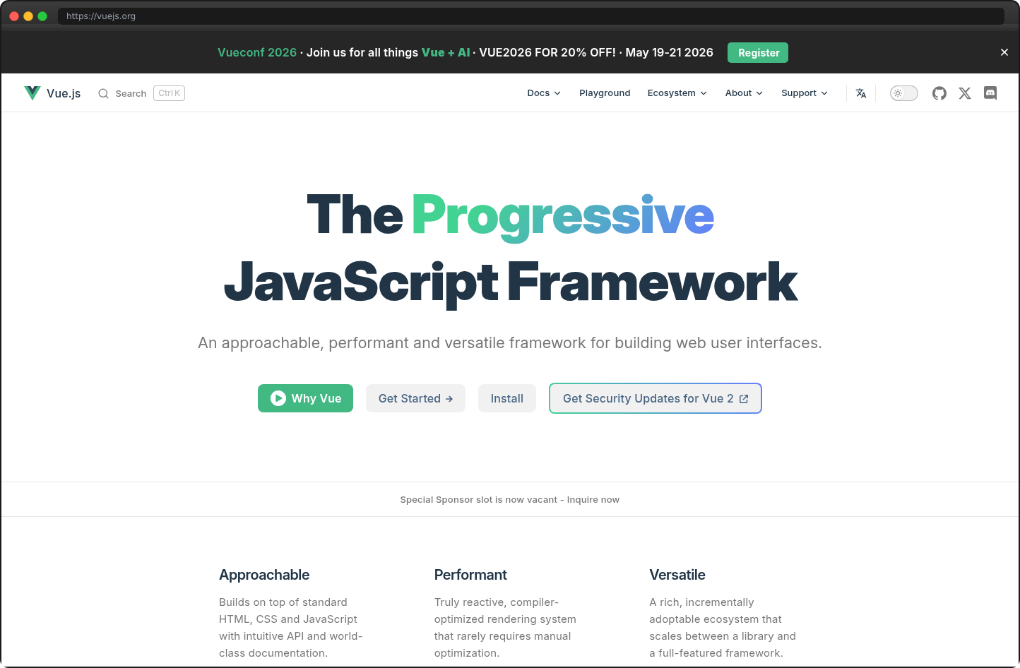 Screenshot of vuejs.org