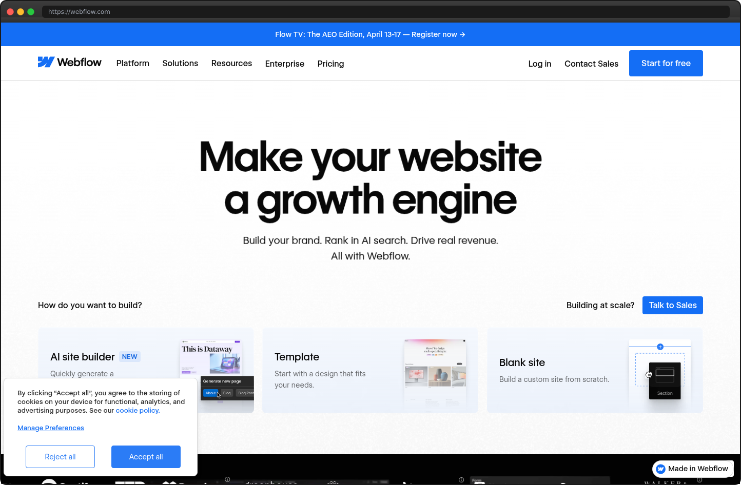 Screenshot of webflow.com