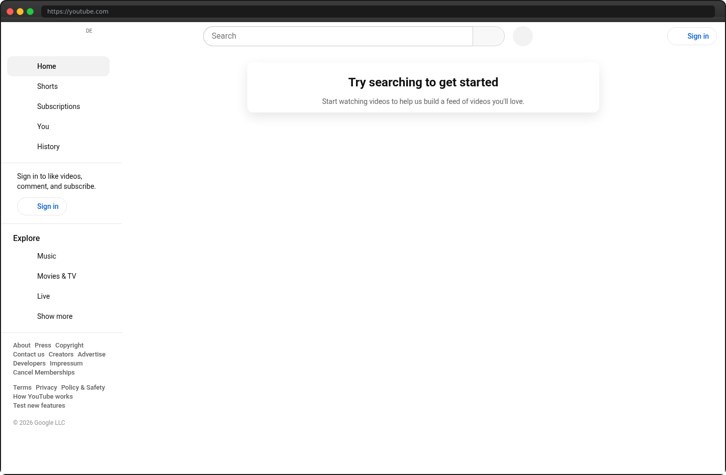 Screenshot of youtube.com